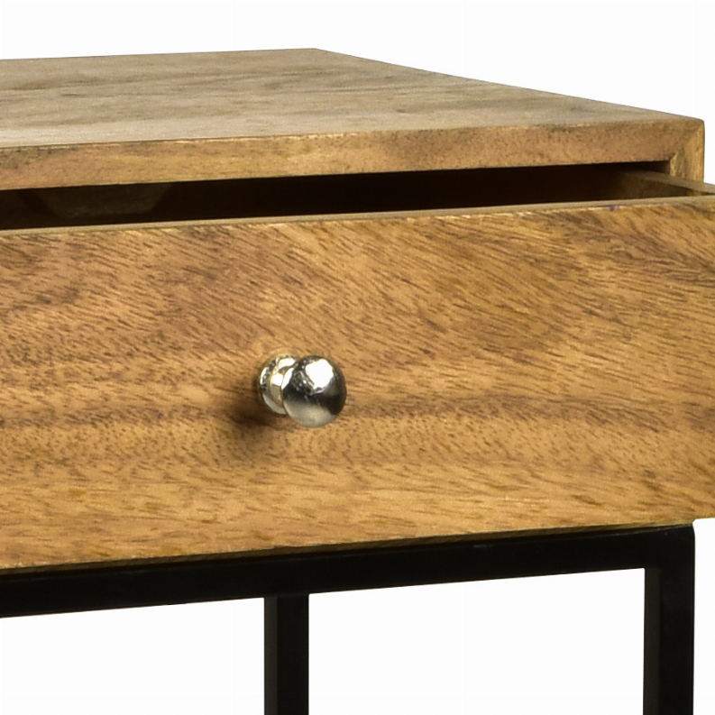 17 Stories Bedside Table With 1 Drawer Mango Wood And Black Metal Legs Natural 17X13X24