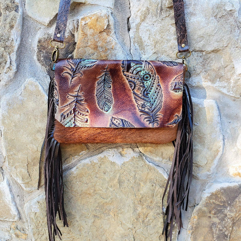 Hair on Hide Handbag with Feather Flap