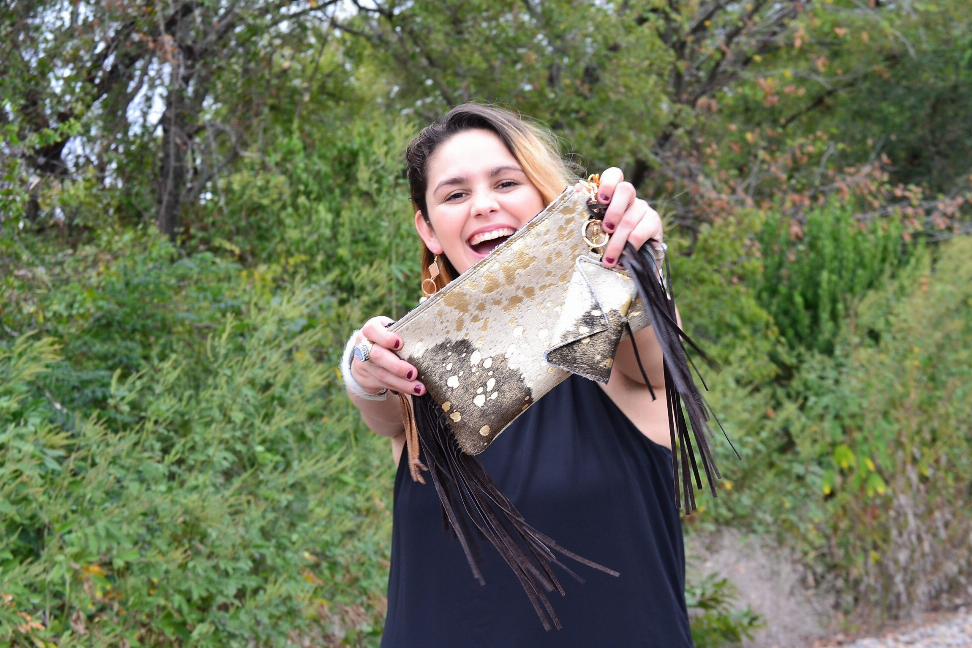 Hair on Hide Clutch Handbag with Leather Fringe