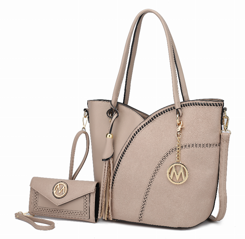 Imogene Two-tone Whip Stitches Vegan Leather Women's Shoulder bag with Wallet