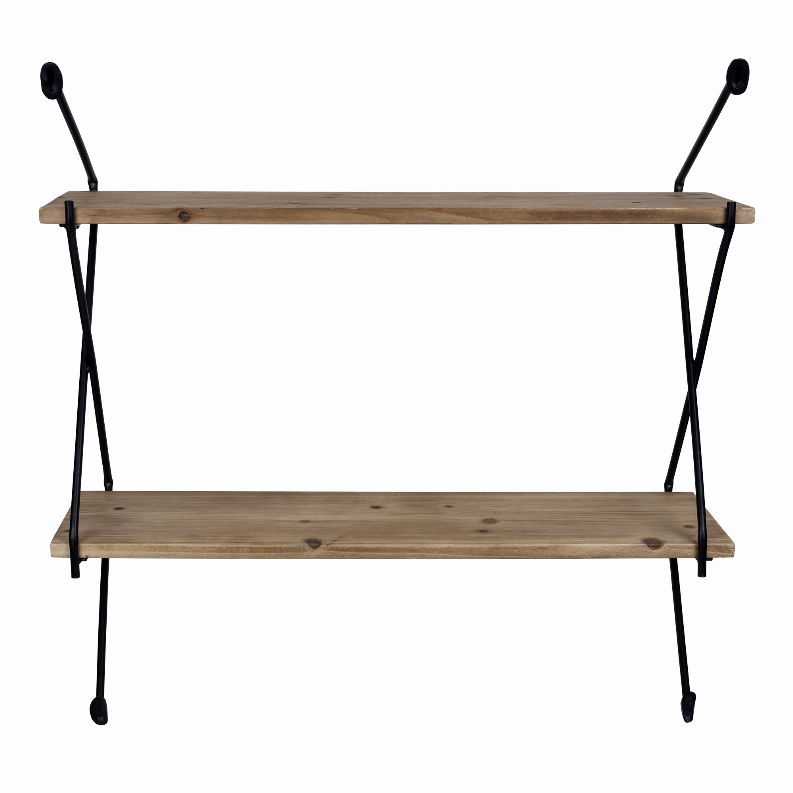 Industrial 2 Tier Metal Wire and Wood Wall Shelf