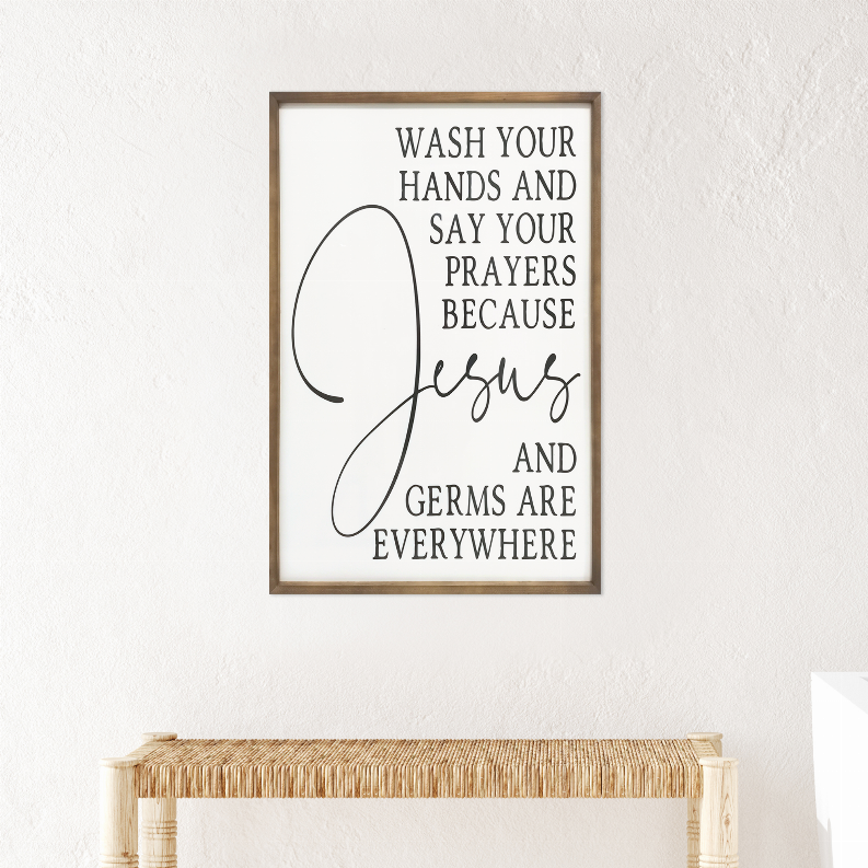 Farmhouse Jesus and Germs Are Everywhere High Gloss Wall Art