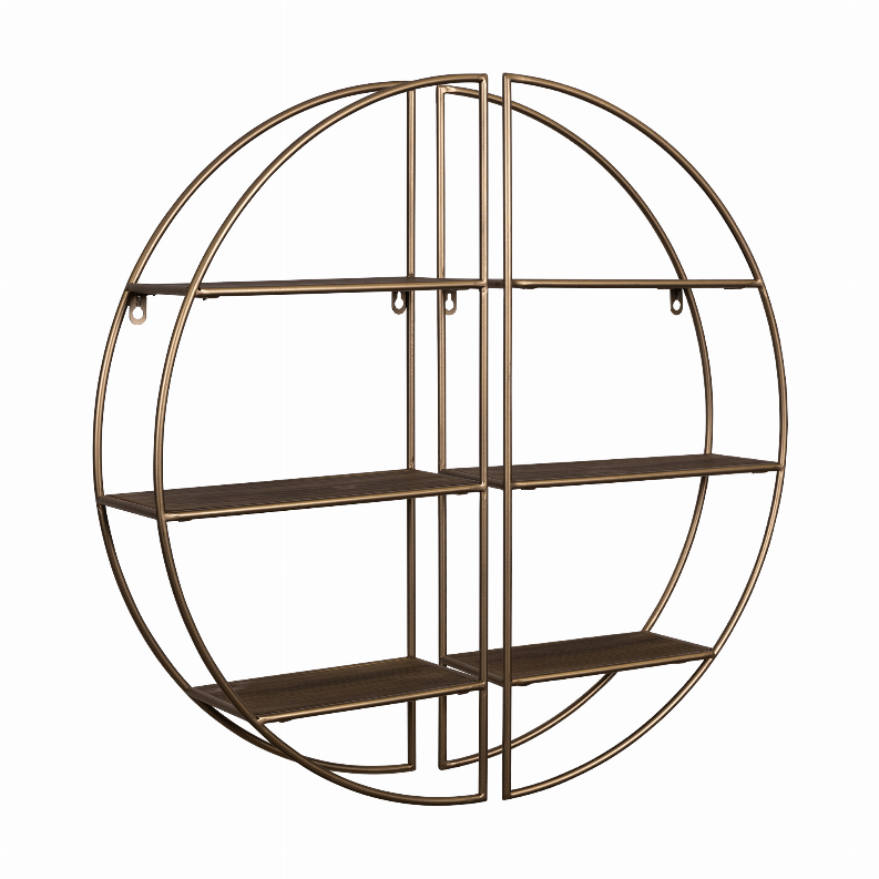 2 Piece Modern Tiered Metal and Wood Round Wall Shelf