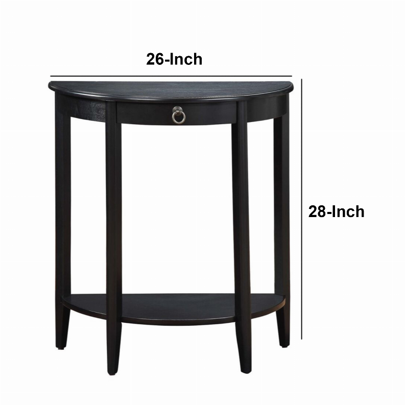 Wooden Half Moon Shaped Console Table with One Storage Drawer, Black