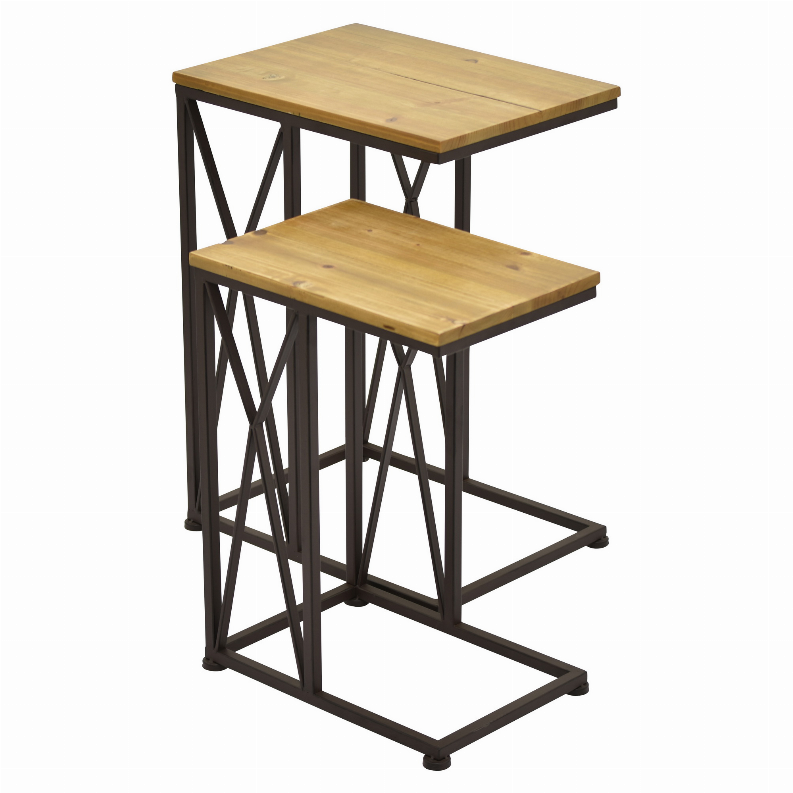 Plutus Brands Metal With Wood Top C Table in Colored Metal Set
