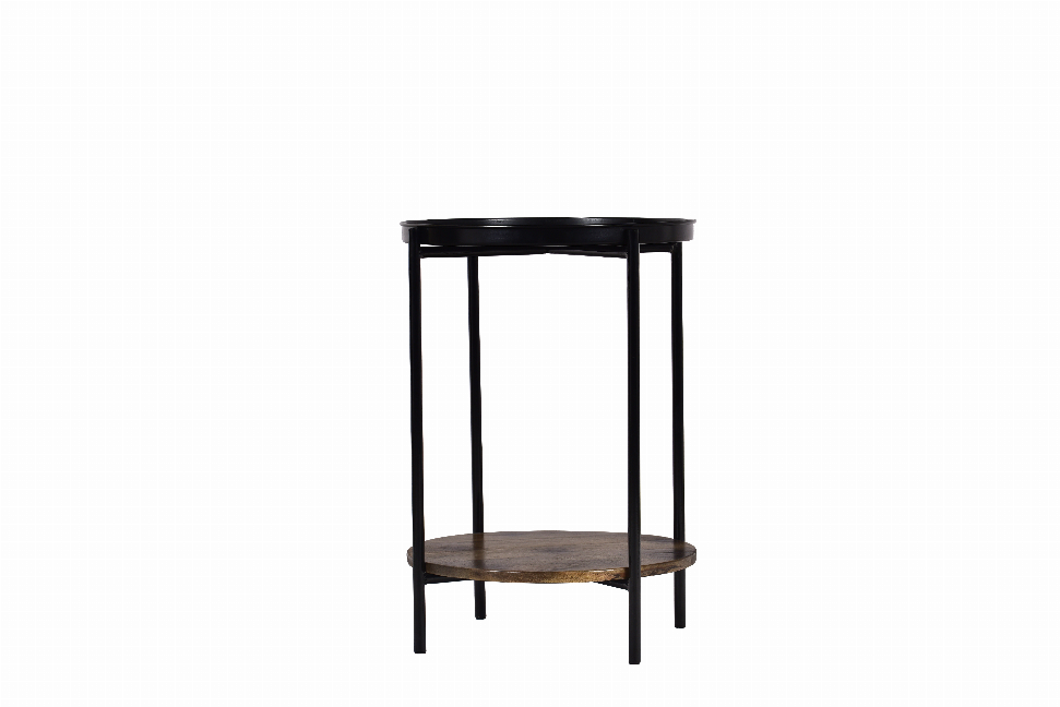 Spitiko Homes Side Table Iron And Wood Walnut And Black  Powder Coat Metal
