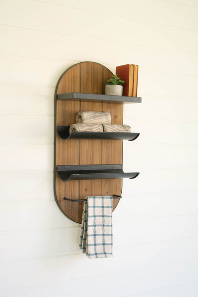 Wood And Iron Towel Rack With Cosmetic Tray