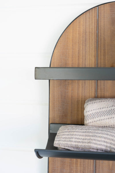 Wood And Iron Towel Rack With Cosmetic Tray