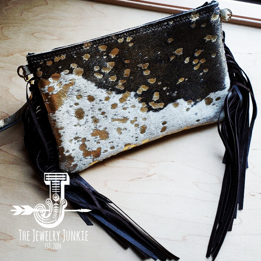 Hair on Hide Clutch Handbag with Leather Fringe