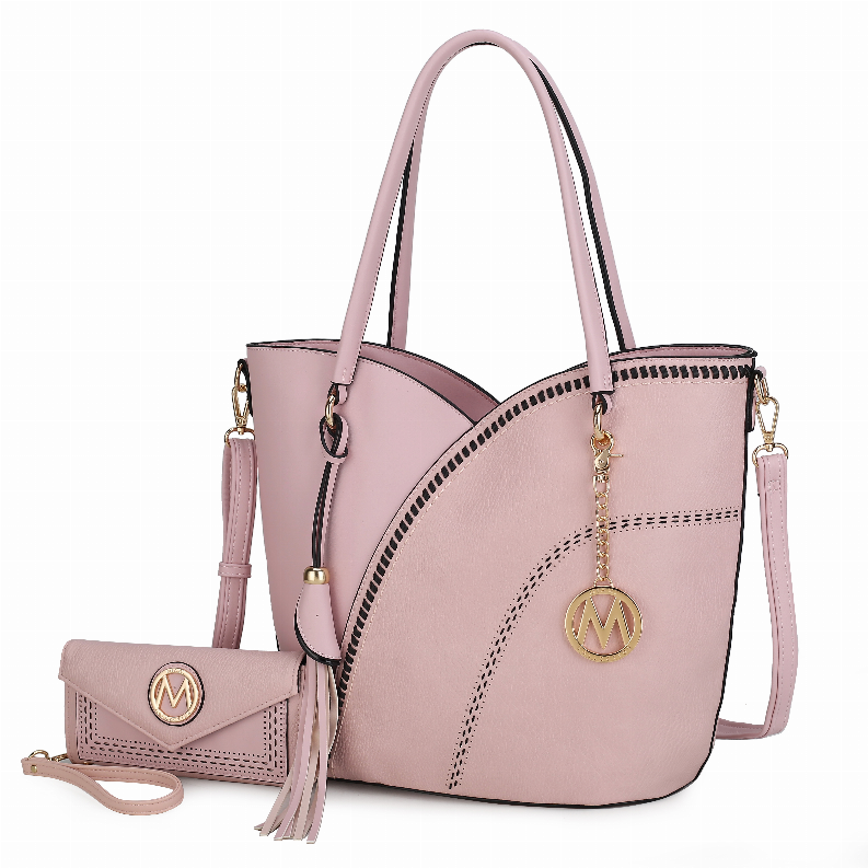 Imogene Two-tone Whip Stitches Vegan Leather Women's Shoulder bag with Wallet