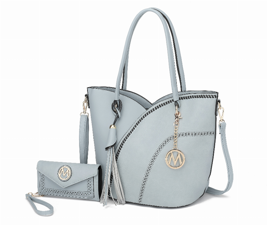 Imogene Two-tone Whip Stitches Vegan Leather Women's Shoulder bag with Wallet