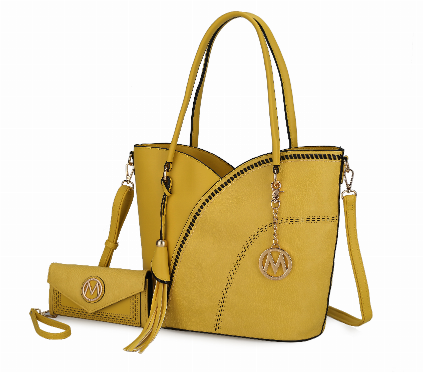 Imogene Two-tone Whip Stitches Vegan Leather Women's Shoulder bag with Wallet