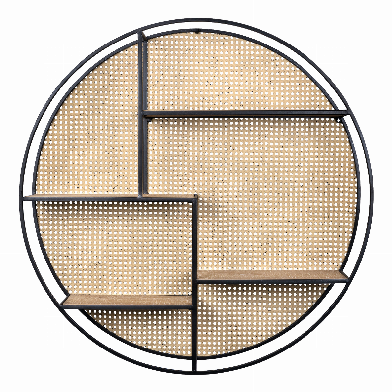 Farmhouse Tiered Cane Webb Round Wall Shelf
