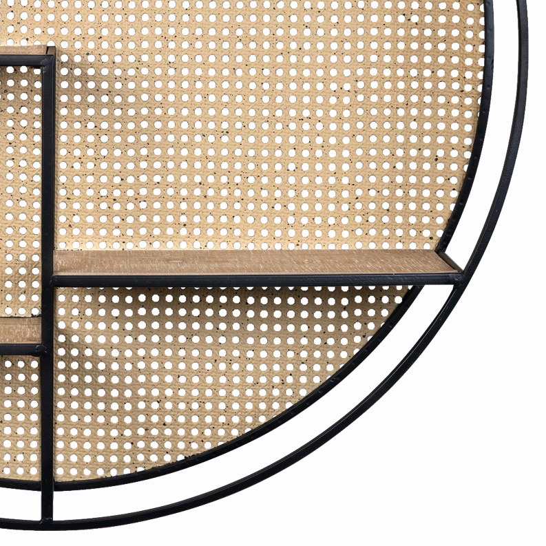 Farmhouse Tiered Cane Webb Round Wall Shelf