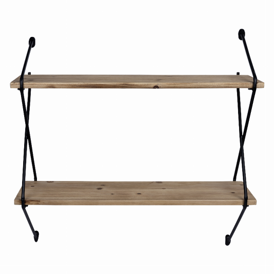 Industrial 2 Tier Metal Wire and Wood Wall Shelf
