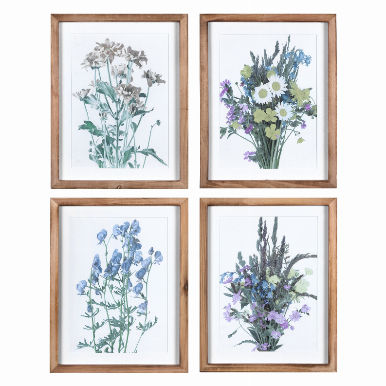 Farmhouse Set of 4 Multicolor Wildflowers Framed Wall Art