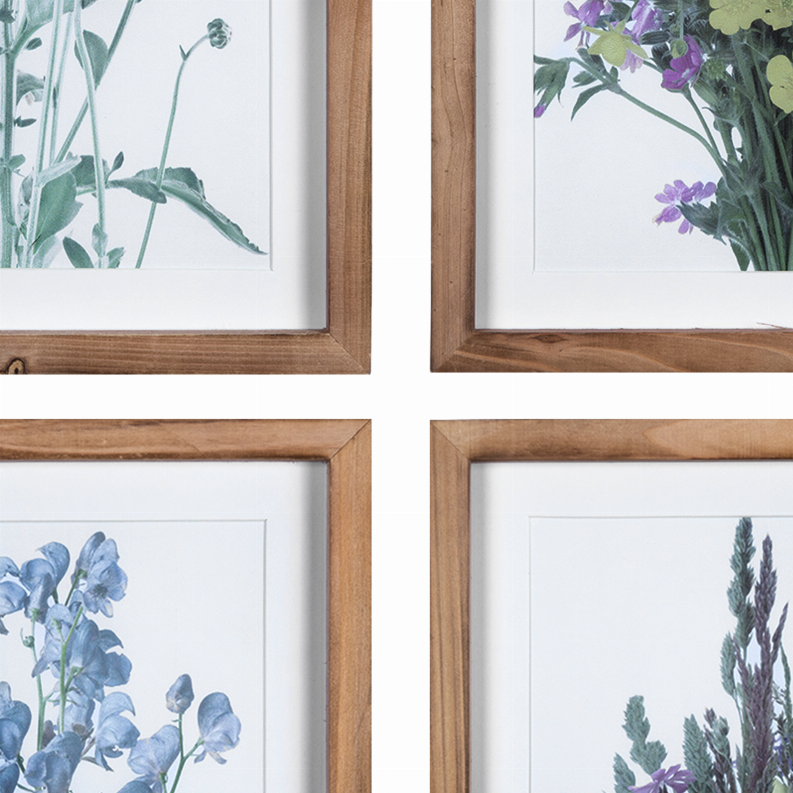 Farmhouse Set of 4 Multicolor Wildflowers Framed Wall Art