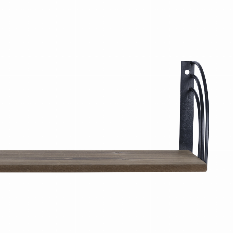 Farmhouse Set of 2 Matte Black Arched Metal and Wood Wall Shelves