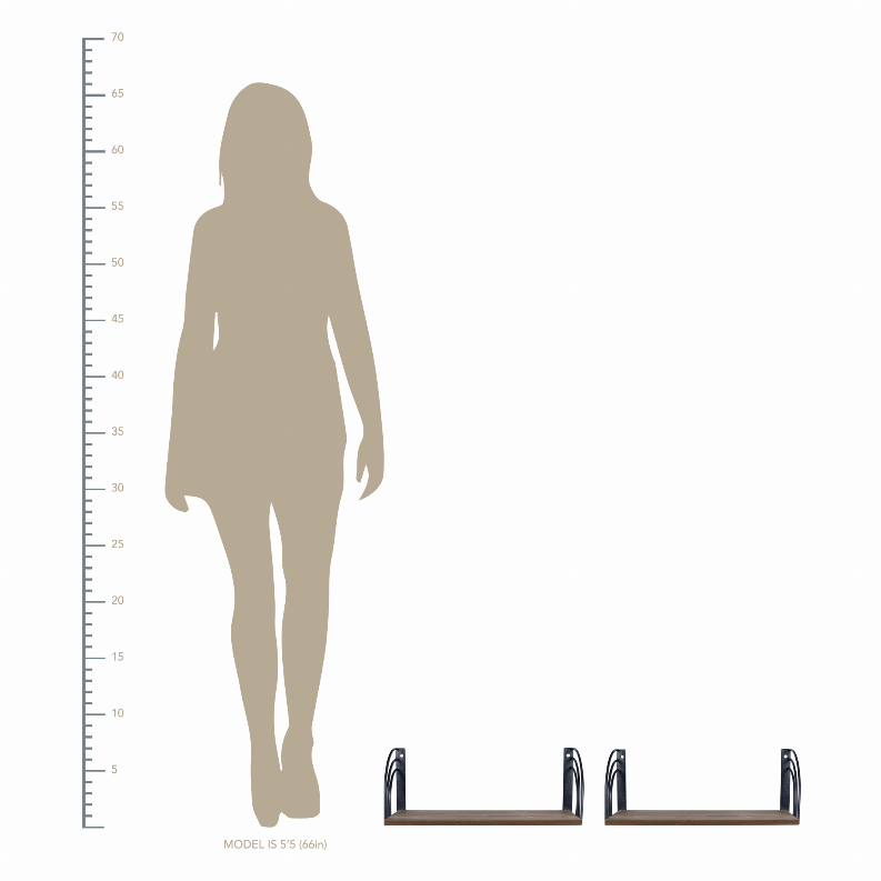 Farmhouse Set of 2 Matte Black Arched Metal and Wood Wall Shelves