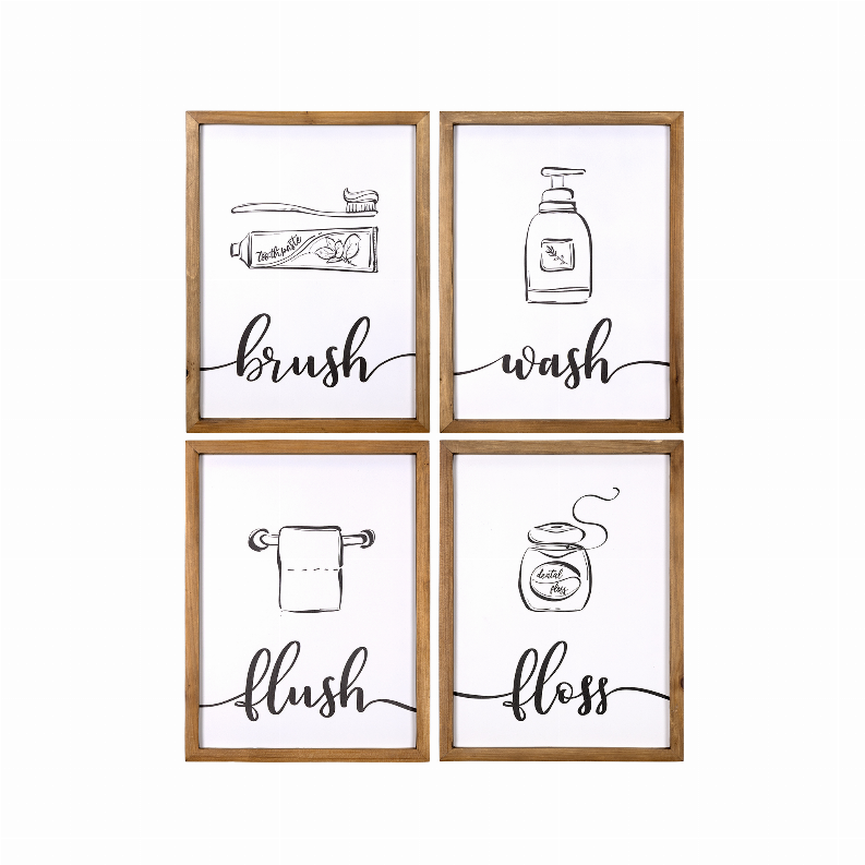 Brush, Wash, Flush, and Floss High Gloss Bathroom Wall Art Set