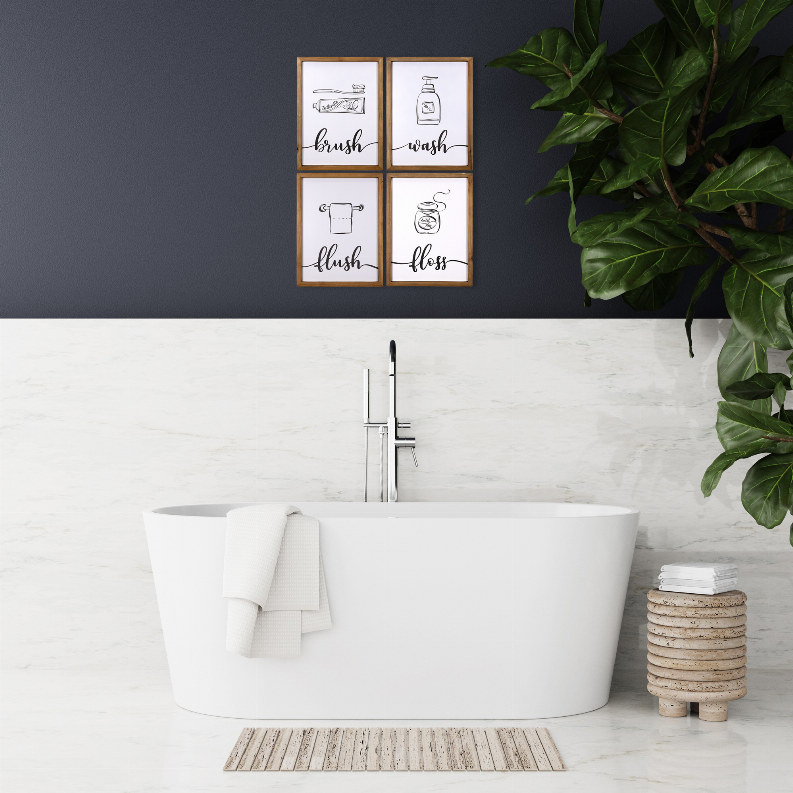Brush, Wash, Flush, and Floss High Gloss Bathroom Wall Art Set