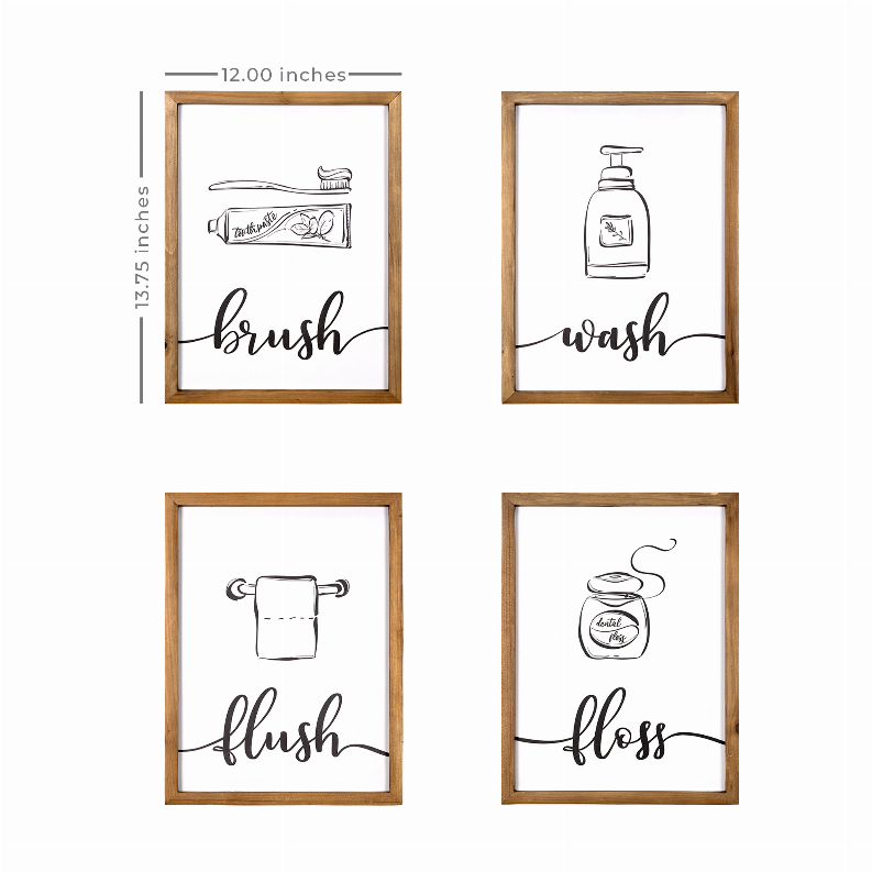 Brush, Wash, Flush, and Floss High Gloss Bathroom Wall Art Set