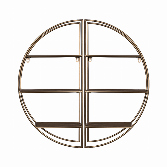 2 Piece Modern Tiered Metal and Wood Round Wall Shelf
