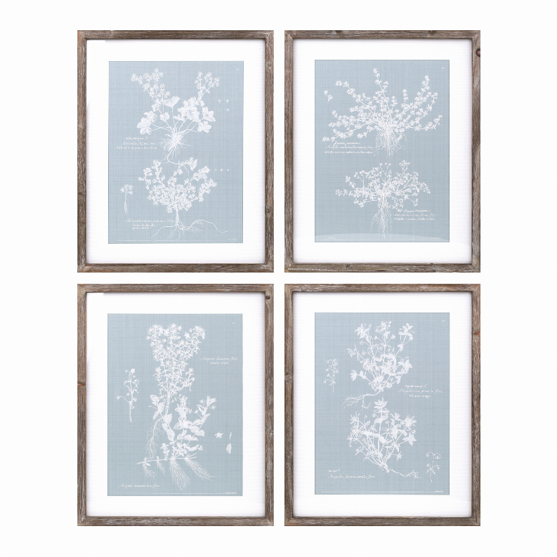 Floral Print (Set of 4) 15.75"L x 19.5"H MDF/Wood/Paper/Glass